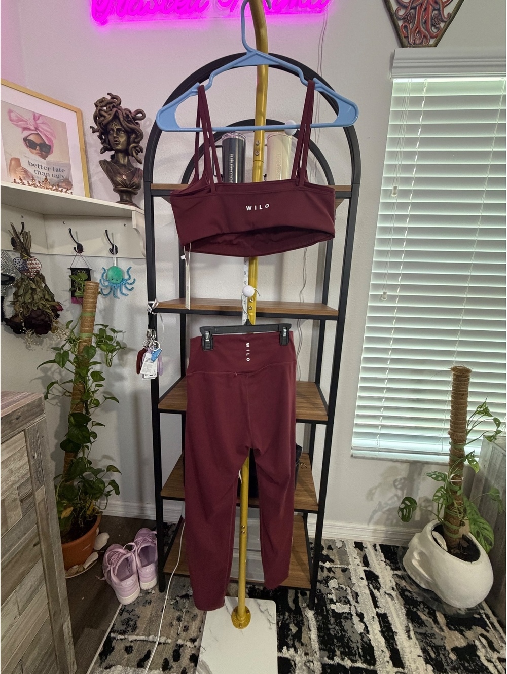 Wilo The Label 2-Piece Double Layer Bra & Legging Set in Burgundy Size Med - NWT - Picture 8 of 9